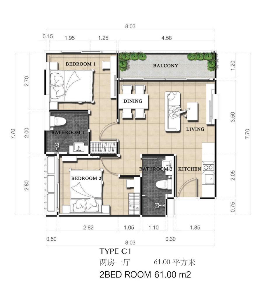 2Bed61.00