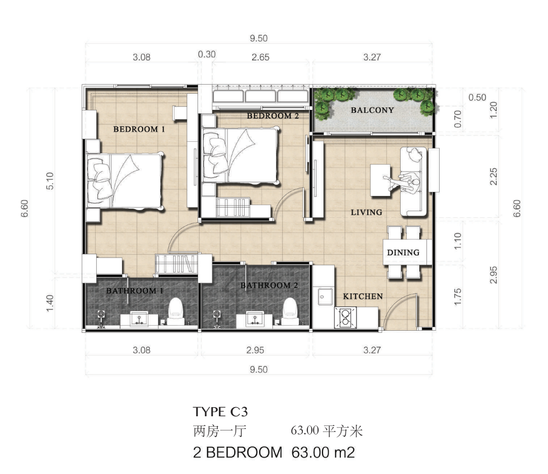 2Bed63.00